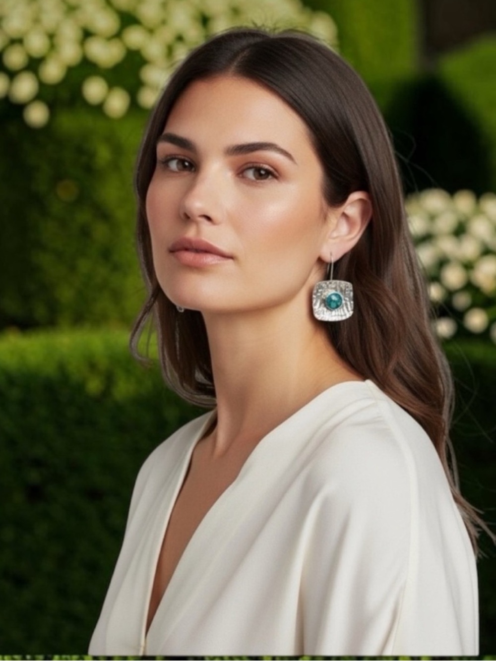 Elegant 999 Fine Silver & Turquoise Textural Earrings